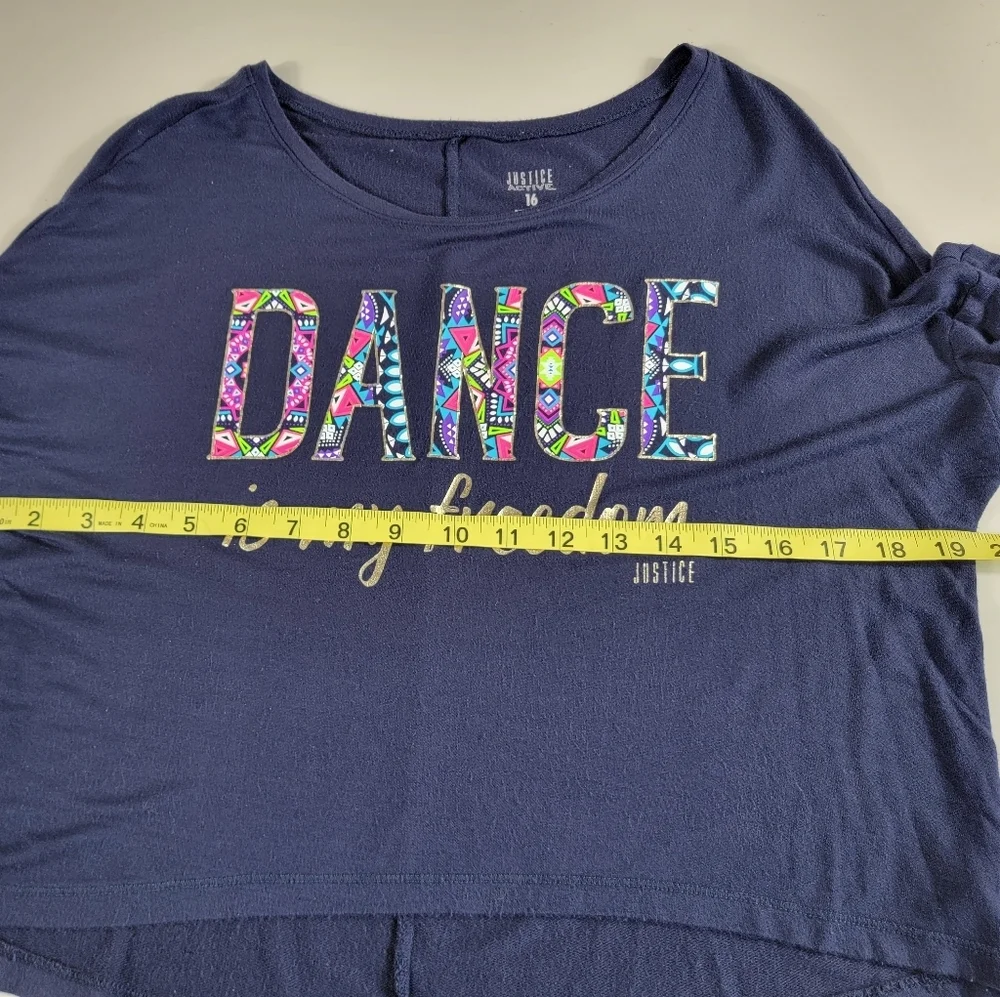 Justice Dance Is My Freedom Shirt Size 16 cropped long sleeve girls Blue *
